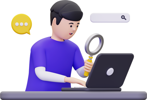 3d man is looking for information on the internet illustration